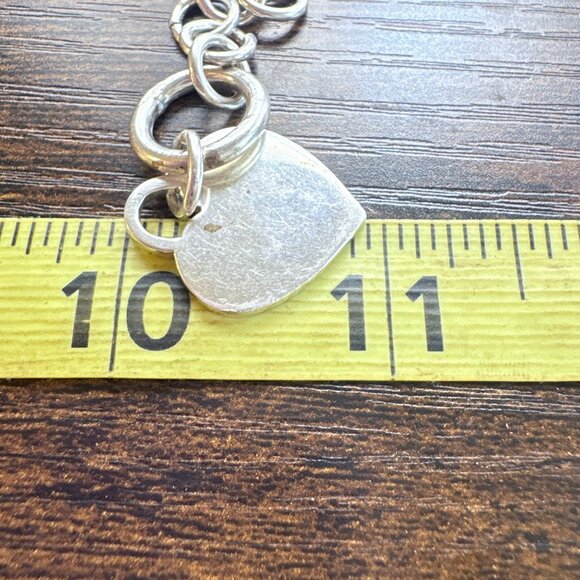Sterling SIlver 925 Round Link Chain Bracelet Heart Tag Toggle Clasp 7.5" Length - Picture 9 of 10